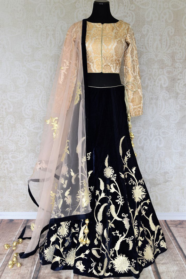 Black embroidered lehenga set available only at Pernia's Pop Up Shop. 2024