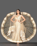 Shop gorgeous cream embroidered net floorlength Anarkali online in USA with dupatta. Spread ethnic elegance on weddings and special occasions in splendid designer lehengas, Anarkali suits crafted with exquisite Indian craftsmanship from Pure Elegance Indian fashion store in USA.-full view