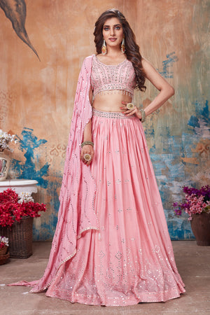 Pink Lehenga Set With Fringes – Mani Bhatia Designs