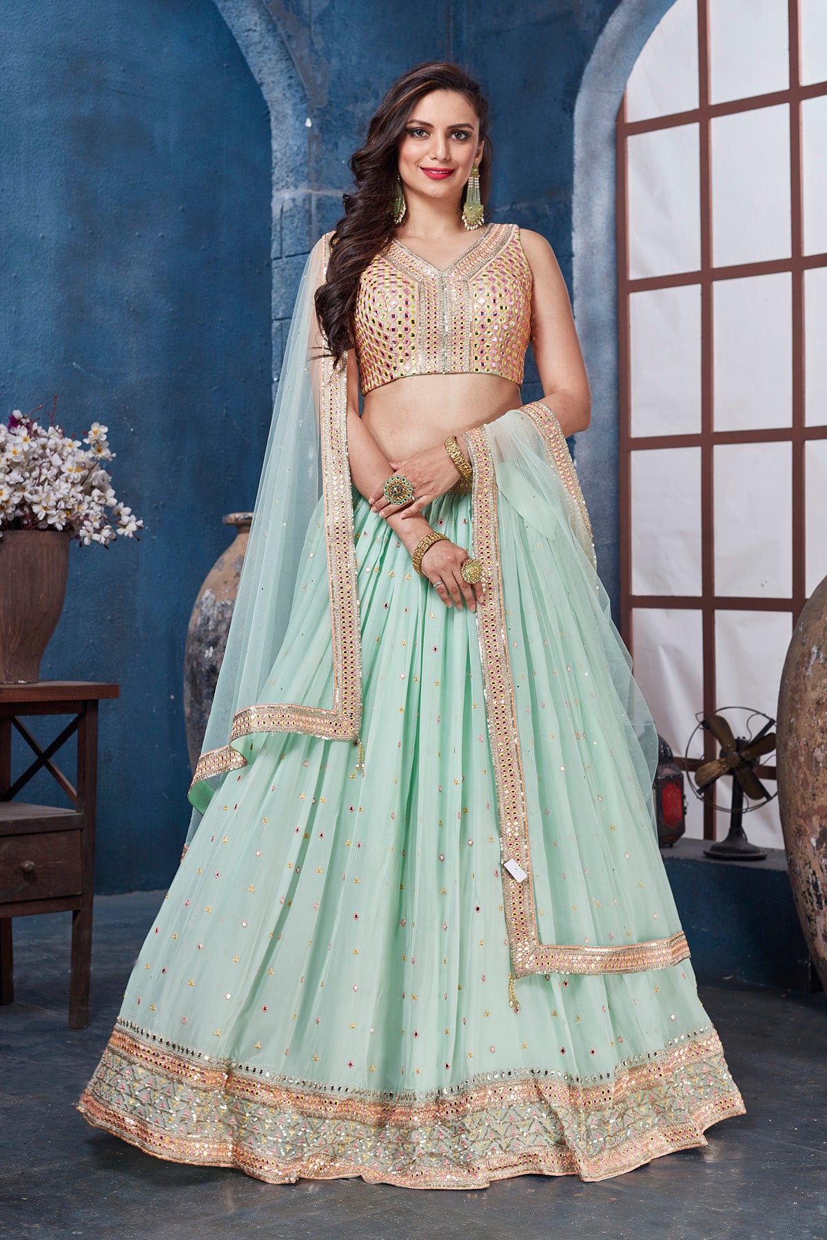 Adah Sharma in kalki pista green heavy embellished lehenga set with  contrasting peach net dupatta | Indian bridal outfits, Designer dresses  indian, Fashion clothes women
