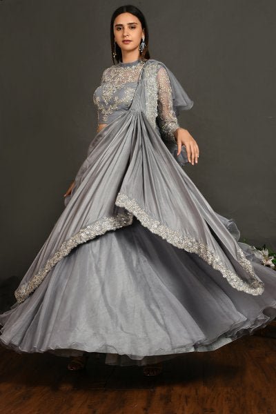 Lehenga Choli : Grey art silk digital printed party wear ...