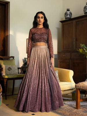 Pothys - A fluid shimmer georgette #lehenga in steel grey... | Facebook