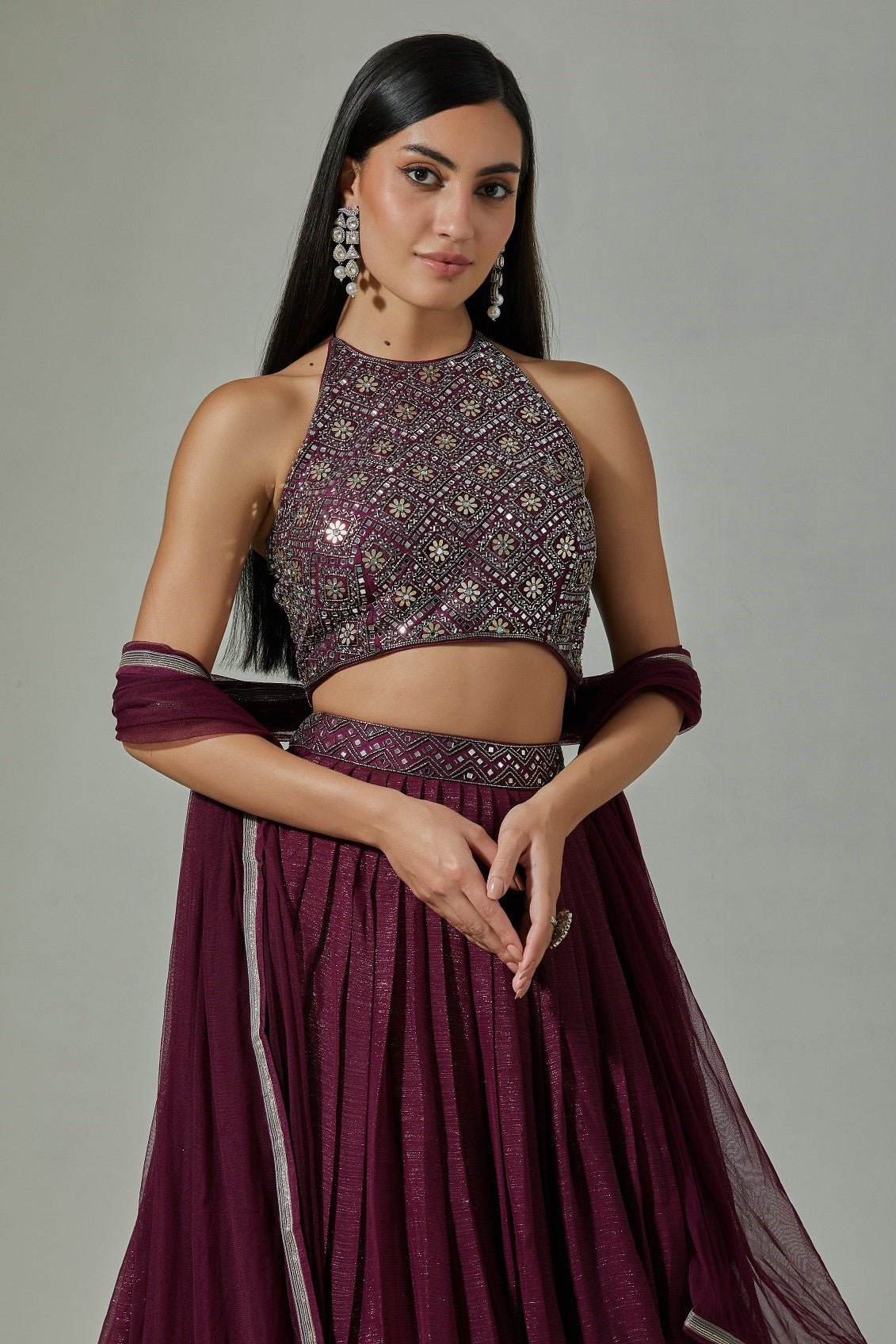 Buy Purple Lehenga Georgette Hand Embroidered Glass Blouse Layered Set For  Women by PIRI INDIA Online at Aza Fashions.