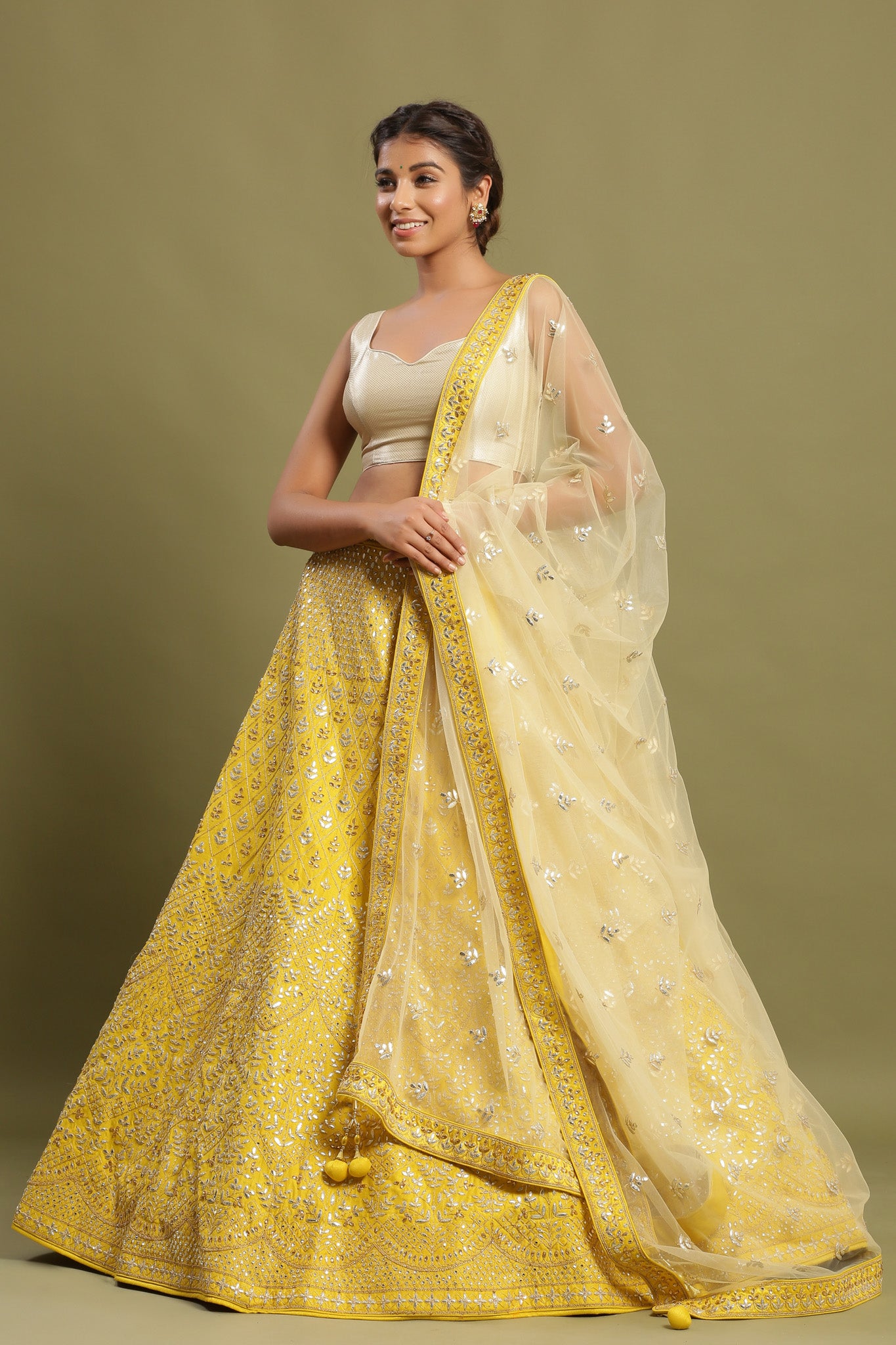 Alluring Light Yellow Lehenga Choli With Halter Neck Blouse – Palkhi Fashion