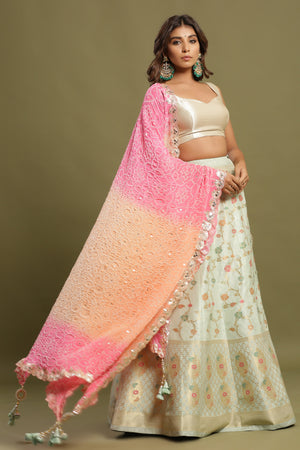 Light Pink Mukaish and Embroidery Work lehenga choli with Net dupatta