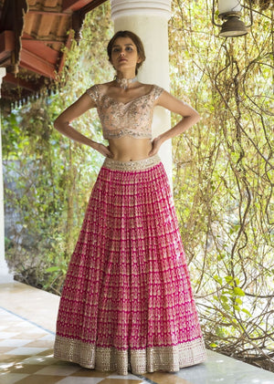 Pink Pure Silk Moti & Zarkan heavy embroidery Semi-Stitched Lehenga choli &  Dupatta - Panchhi Fashion - 4167021