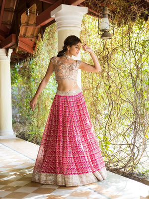 Buy Rose Pink Satin Lehenga with Silk Choli Online - LLCV01202 | Andaaz  Fashion