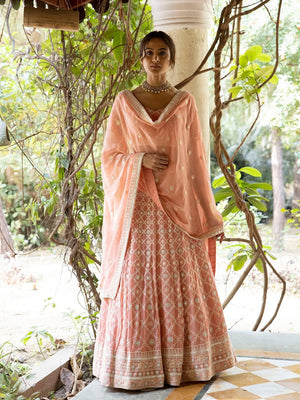 Wonderful Peach Colour Heavy Embroidery Hit Design Lehenga Choli |  TheIndianFab