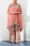 Shop pink hi-low cape with paneled sharara pants online in USA. Keep your style perfect with a stylish range of Indian designer clothes from Pure Elegance fashion store in USA. If you want to shop for Indian clothes online, then browse through our online store and shop at the comfort of your home.-full view