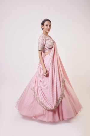 30Z103-RO Pink organza Lehenga with ruffle dupatta