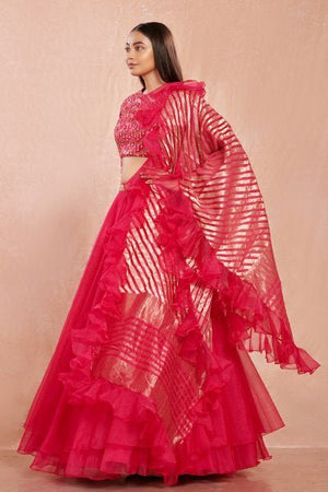 30Z164-RO rani red organza Lehenga with dupatta