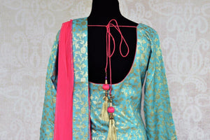 Buy blue Banarasi Kurta with pink skirt online in USA . Pure Elegance store brings exquisite range of Indo western dresses online for Indian women in USA. Shop now.-back