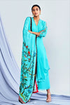 Shop turquoise blue drape kurta with palazzo online in USA and printed dupatta. Elevate your Indian style with a range of exclusive Indian designer outfits from Pure Elegance clothing store in USA. We have an exquisite collection of Indian sarees, suits, Anarkalis, lehengas for Indian women living in USA. Shop now. -full view