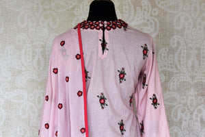 Shop Soft Pink Embroidered Cotton Palazzo Suit with Dupatta Online