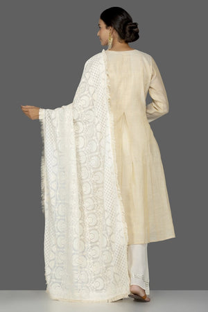 Buy lovely cream tissue chanderi suit online in USA with dupatta. Be an epitome of Indian fashion with a premium range of designer suits, Anarkali dresses from Pure Elegance luxury Indian fashion store in USA. Buy online now.-back