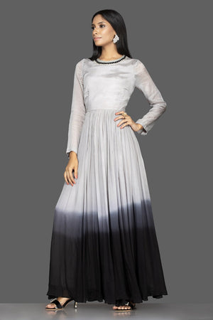 Buy elegant ombre grey embroidered georgette gown online in USA. Flaunt your extraordinary fashion sense with stunning Indian dresses, designer Anarkali suits from Pure Elegance Indian fashion store in USA.-side