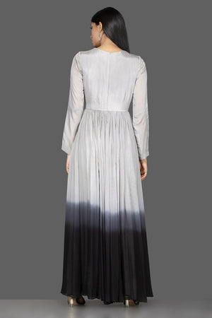 Buy elegant ombre grey embroidered georgette gown online in USA. Flaunt your extraordinary fashion sense with stunning Indian dresses, designer Anarkali suits from Pure Elegance Indian fashion store in USA.-back