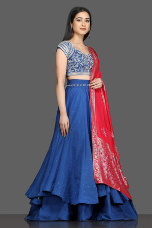 off-white-n-red-net-layered-lehenga-choli | Designer lehenga choli,  Contrast dress, Bridal lehenga choli