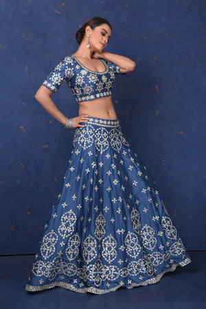 Dark Blue Lehenga Choli Wedding Lengha Skirt Top Sari Dress Sequins Work  Lehenga | eBay