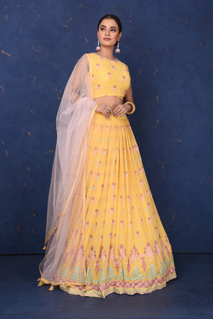 Yellow and magenta pink georgette wedding wear lehenga choli for women