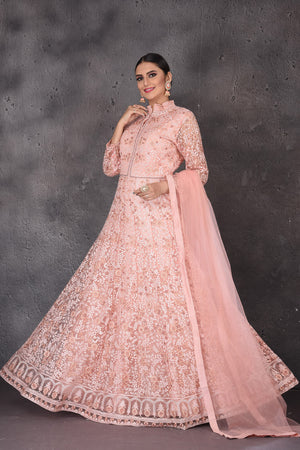 Blush Pink Thread Embroidered Anarkali | Lashkaraa