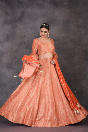 Shop Orange Banarasi Designer Lehenga Online in USA with Dupatta – Pure  Elegance