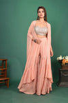 Buy beautiful dusty pink embellished crop top online in USA with palazzo and dupatta. Flaunt your sartorial choice on special occasions in stunning designer lehengas, Indian dresses, Anarkali suits, sharara suits, wedding gowns from Pure Elegance Indian fashion store in USA.-full view