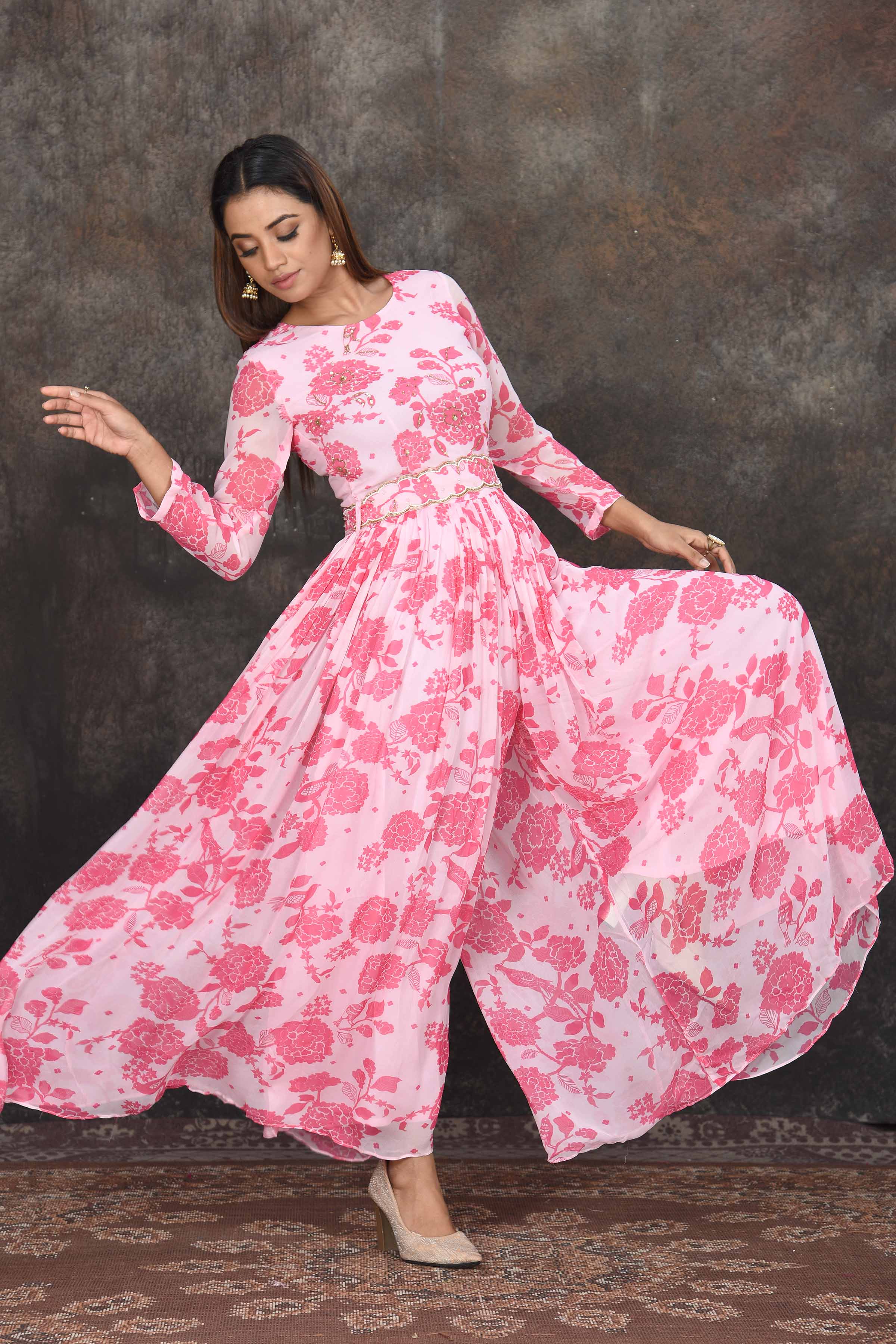 Voorlopige liefde grot Shop Stunning Pink Floral Jumpsuit Online in USA with Sheer Back – Pure  Elegance