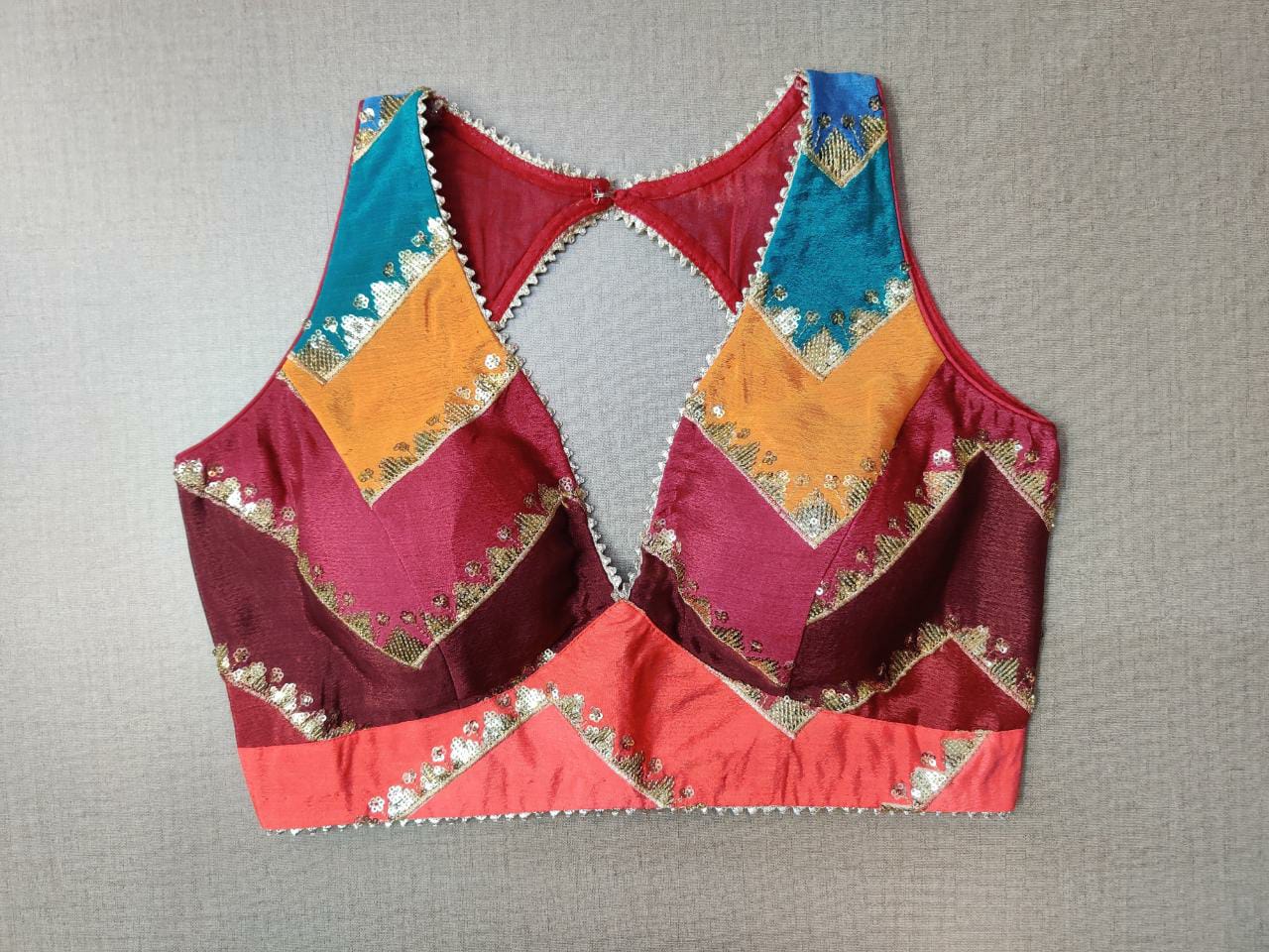 Iced mocha Kanchipuram silk sleeveless blouse with Jhaalar pattern -  #SareeEnvy - Aavaranaa