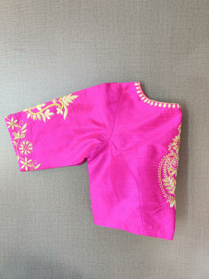 Buy Hot Pink Saree with Marble Foil Print and Sequins Online