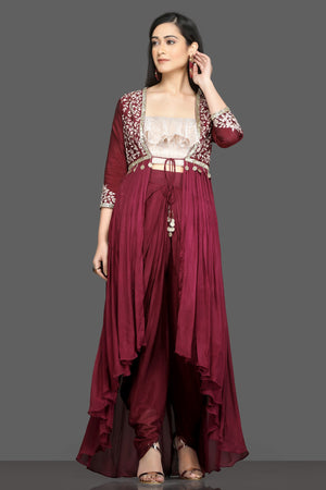 Buy Pink Organza Hand Embroidered Herbs Lips Long Shrug And Dhoti Pant Set  For Women by Shasha Gaba Online at Aza Fashions.