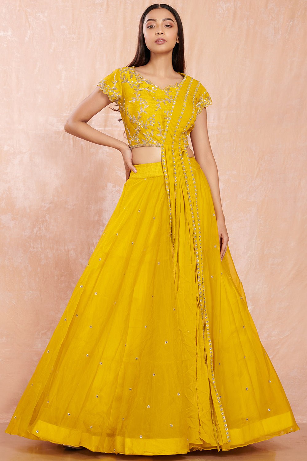 Bridal, Wedding Yellow color Silk fabric Lehenga : 1887762