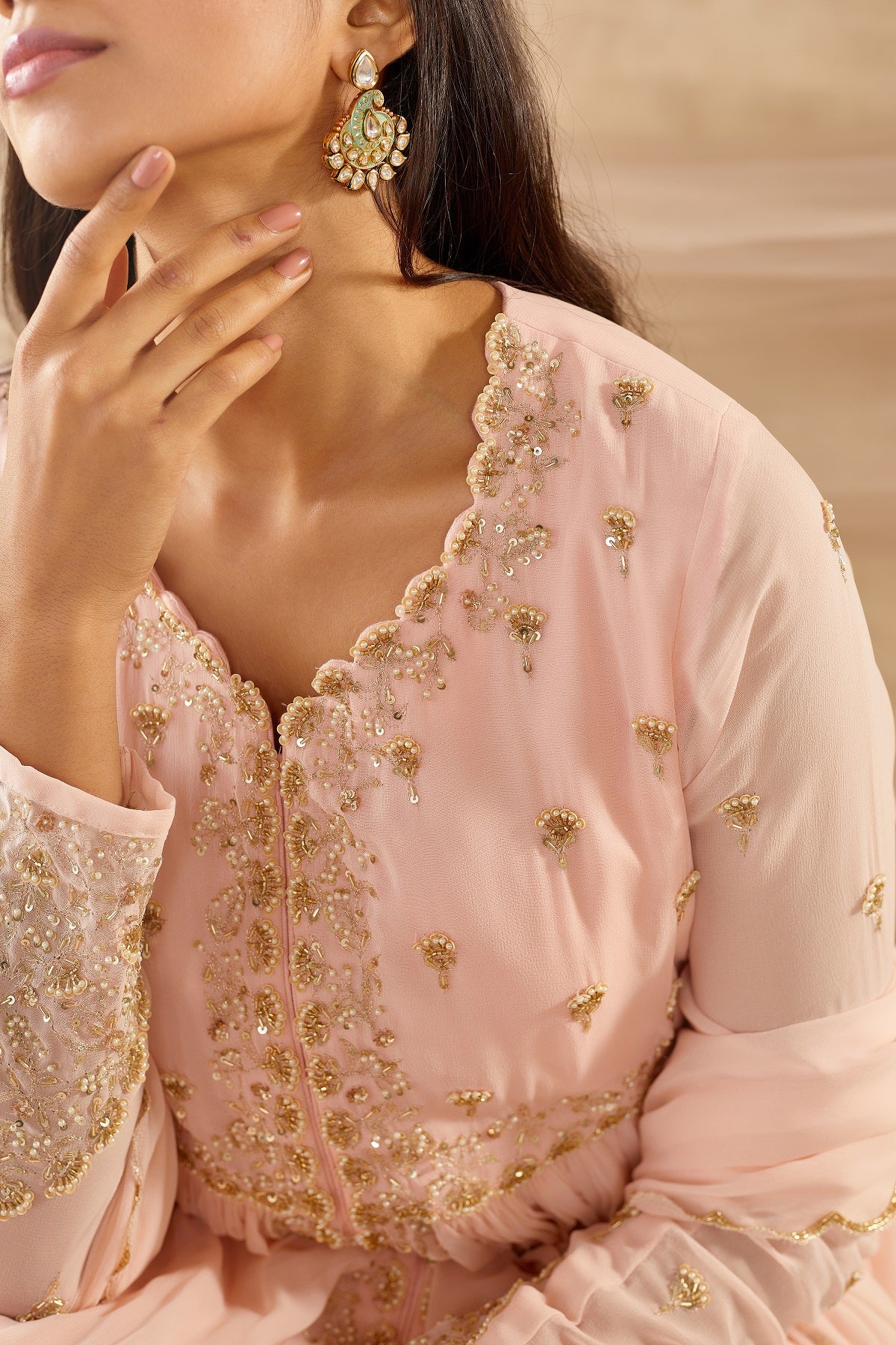 Anarkali Suit Pink in Georgette with Embroidered - AS3588