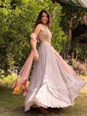 Grey Designer Lehenga Choli With Bandhani & Ajrakh Work – Palkhi Fashion