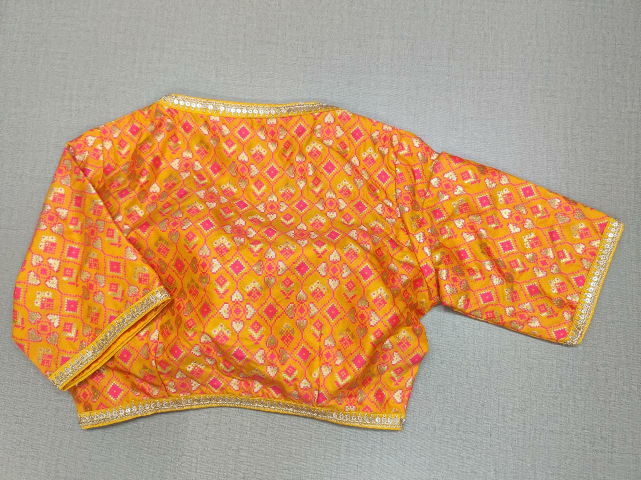 50w053-RO  Orange Golden Woven Design Padded Saree Blouse Blouse