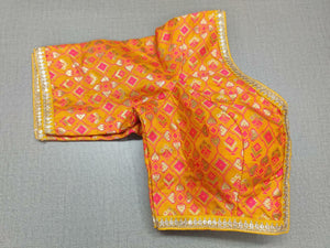 50w053-RO  Orange Golden Woven Design Padded Saree Blouse Blouse