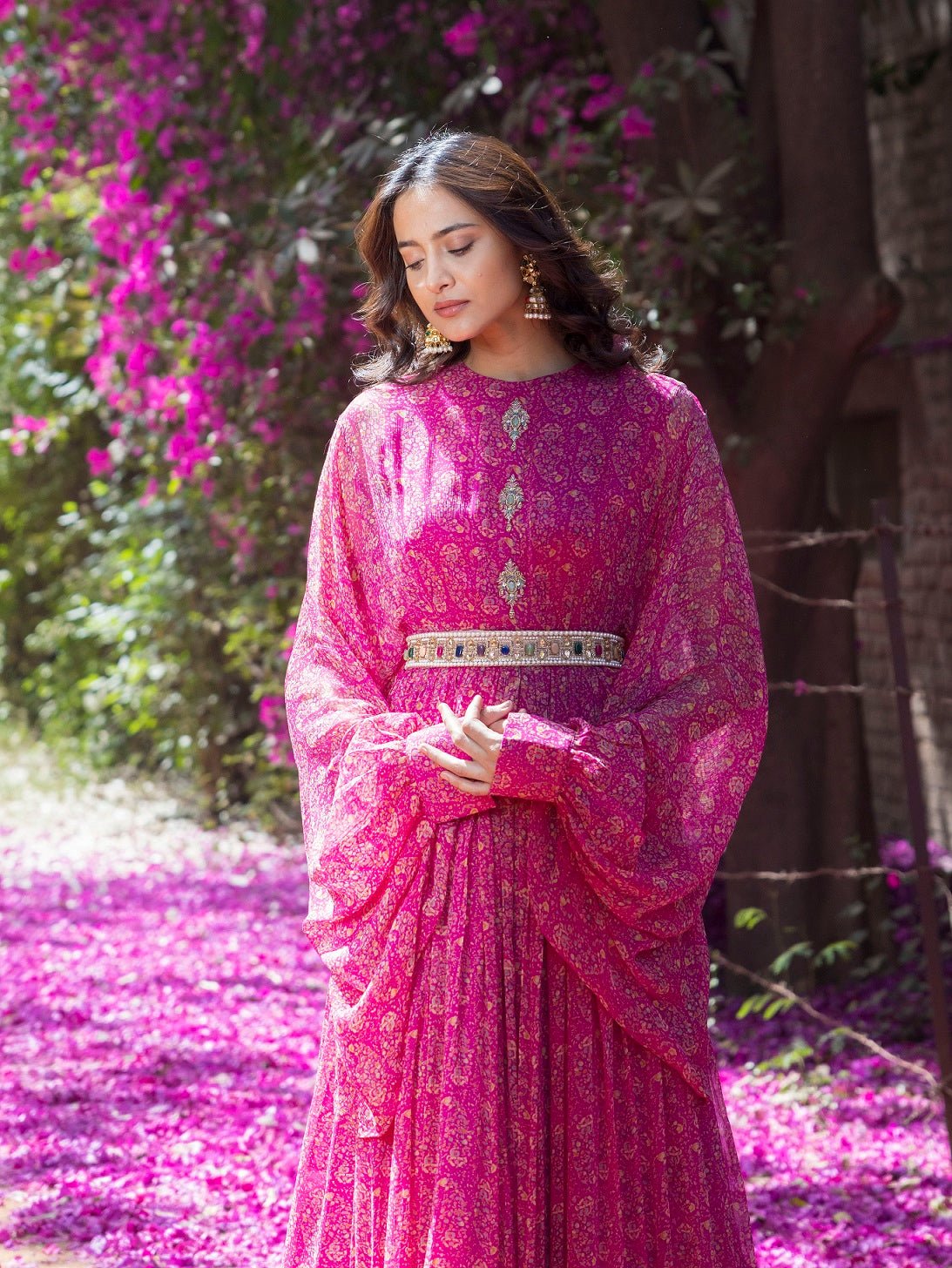 Motivatie Handschrift Uitvoeren Buy Stunning Dark pink Printed Chiffon Maxi Dress Online in USA – Pure  Elegance