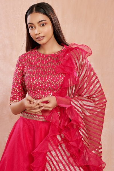 30Z164-RO rani red organza Lehenga with dupatta