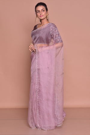 Buy Heera Lilac Organza Embroidered Saree by Designer MRUNALINI RAO Online  at Ogaan.com