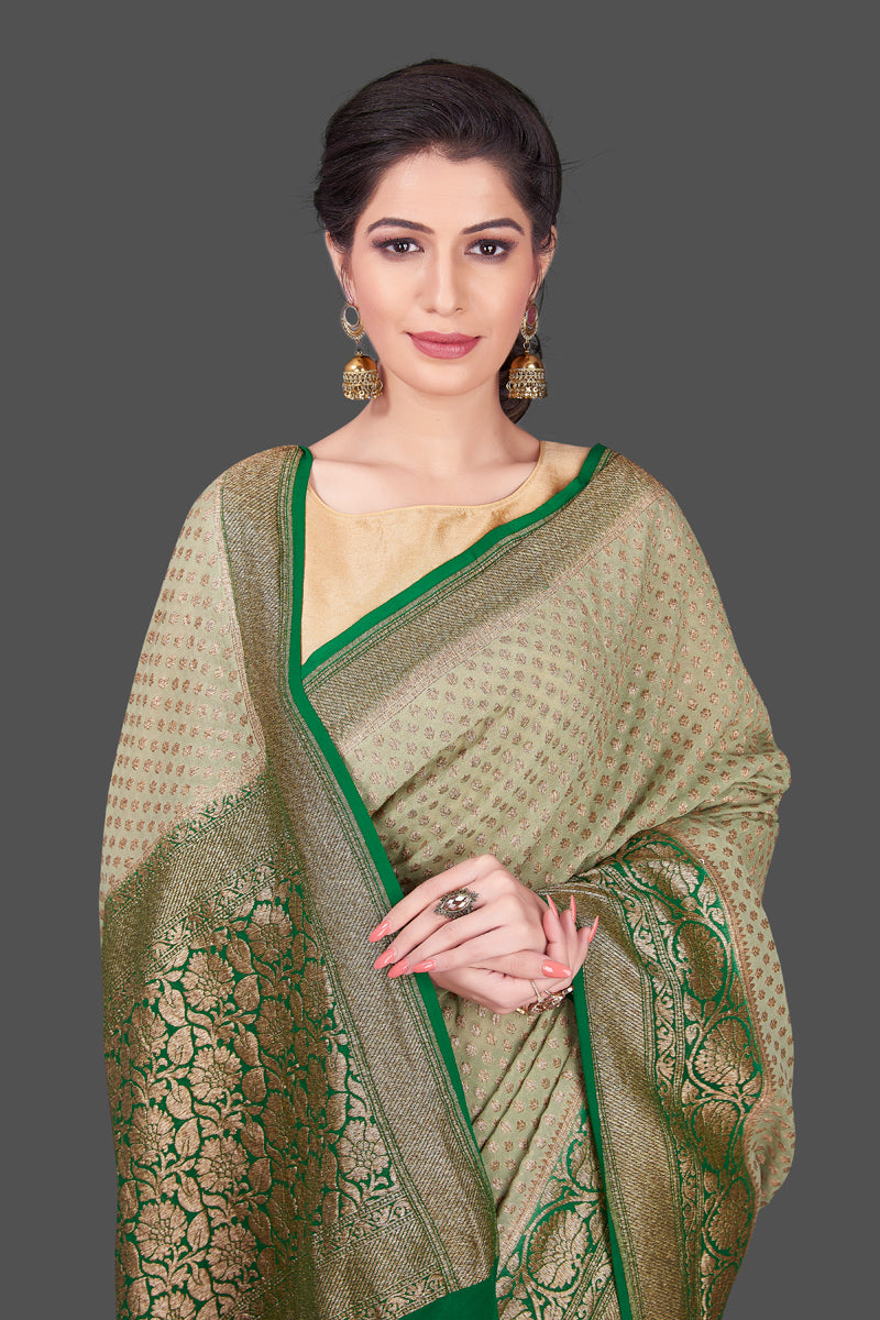 Buy Pastel Green Georgette Embroidery Work Border Party Wear Saree Online