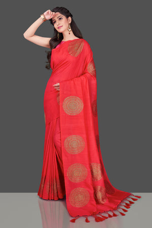 Red-purple borderless semi soft silk saree