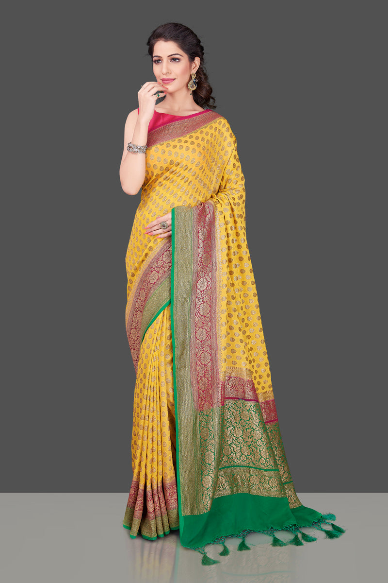 Green and Pink Mysore Silk Saree – madhurya.com