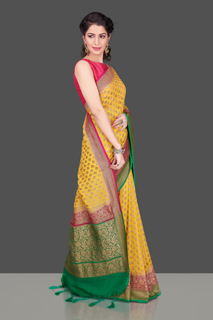 Buy Yellow Colour Saree with Green Border Online-Shop Now