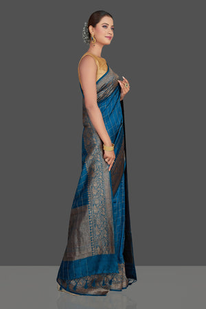 Exotic Dark Blue Banarasi Silk Saree with Dark Blue Blouse