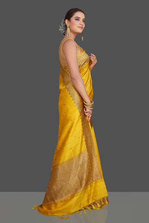 Yellow Pure Muslin Cotton Handloom Banarasi Saree – Khinkhwab