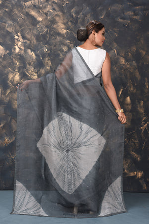 Buy stunning grey Bandhej organza saree online in USA. Enrich your ethnic wardrobe with traditional Indian sarees, designer sarees. embroidered sarees, pure silk sarees, handwoven sarees, Kanchipuram sarees, Banarasi saris from Pure Elegance Indian saree store in USA.-back