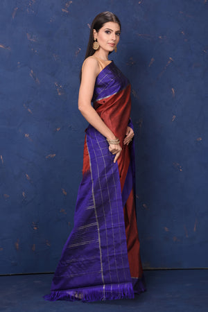 Pure Paithani Silk Blue Handloom Saree With Contrast Blouse Online – Sunasa