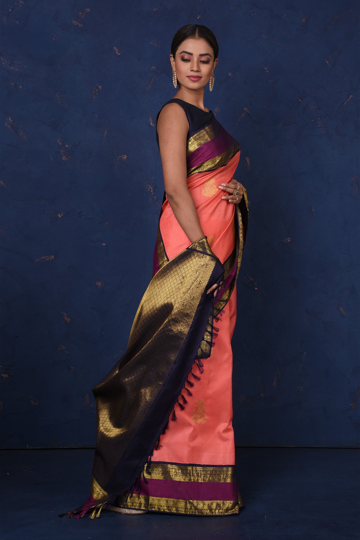 Light Peach Designer Zari Woven Soft Silk Saree | TST | The Silk Trend