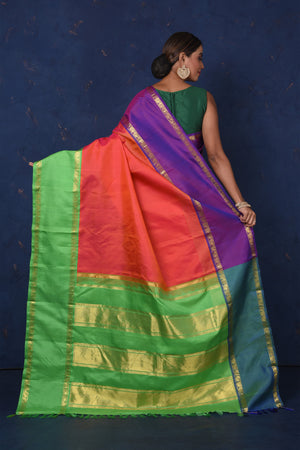 New Modern Soft Silk Sarees Red with Contrast Blouse