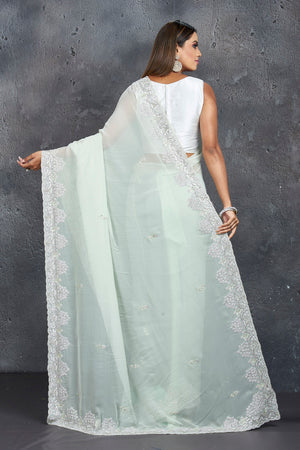 Mint Silk Choli with Organza Saree